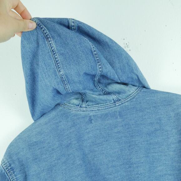 Vintage Large Jacket Denim Chambray Hoodie Fall 90s Normcore Utility Preppy - Picture 9 of 9